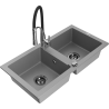 Mexen Mario 2-Bowl Granite Sink with Aster Kitchen Tap, Grey - 6504-71-73450-07-B