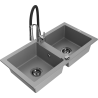 Mexen Mario granite double-basin sink with Aster kitchen faucet, gray - 6504-71-73450-07-B