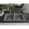 Mexen Mario granite double bowl sink with Aster kitchen faucet, gray - 6504-71-73450-57-G