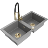 Mexen Mario granite 2-bowl kitchen sink with Aster tap, grey - 6504-71-73450-57-G