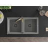 Mexen Mario 2-chamber granite sink with Aster kitchen faucet, gray - 6504-71-73450-57-B