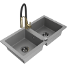 Mexen Mario 2-chamber granite sink with Aster kitchen faucet, gray - 6504-71-73450-57-B