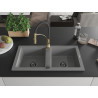 Mexen Mario 2-chamber granite sink with Aster kitchen faucet, gray - 6504-71-73450-57-B