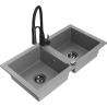 Mexen Mario 2-Bowl Granite Sink with Aster Kitchen Tap, Grey - 6504-71-73450-70-B