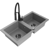 Mexen Mario 2-compartment granite sink with a kitchen mixer tap Aster, Grey - 6504-71-73450-70-B