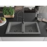Mexen Mario 2-Bowl Granite Sink with Aster Kitchen Tap, Grey - 6504-71-73450-70-B