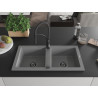 Mexen Mario granite double-bowl kitchen sink with Aster kitchen faucet, gray - 6504-71-73450-70-B