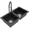 Mexen Mario granite double-bowl kitchen sink with Aster kitchen faucet, black/silver metallic - 6504-73-73450-07