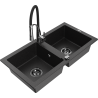 Mexen Mario granite kitchen sink 2-bowl with Aster kitchen faucet, black/silver metallic - 6504-73-73450-07-B