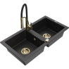 Mexen Mario 2-bowl granite sink with Aster kitchen faucet, black/silver metallic - 6504-73-73450-57-G