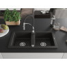 Mexen Mario granite sink 2-chamber with kitchen faucet Aster, black/golden metallic - 6504-75-73450-07