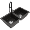 Mexen Mario granite sink 2-bowl with kitchen faucet Aster, black/gold metallic - 6504-75-73450-07