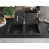 Mexen Mario double granite sink with Aster kitchen tap, black/gold metallic - 6504-75-73450-07-B