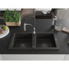 Mexen Mario granite double-bowl kitchen sink with Aster kitchen faucet, black/gold metallic - 6504-75-73450-07-B