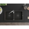 Mexen Mario granite double-bowl kitchen sink with Aster kitchen faucet, black/gold metallic - 6504-75-73450-07-B