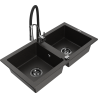 Mexen Mario granite double-bowl kitchen sink with Aster kitchen faucet, black/gold metallic - 6504-75-73450-07-B