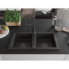 Mexen Mario 2-bowl granite sink with Aster kitchen faucet, black/gold metallic - 6504-75-73450-70-B