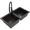 Mexen Mario 2-bowl granite sink with Aster kitchen faucet, black/gold metallic - 6504-75-73450-70-B