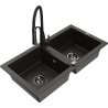 Mexen Mario granite sink 2-chamber with Aster kitchen tap, black/gold metallic - 6504-75-73450-70-B