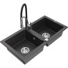 Mexen Mario granite double-bowl kitchen sink with Aster faucet, speckled black - 6504-76-73450-07