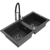 Mexen Mario granite double-bowl sink with Aster kitchen faucet, black speckled - 6504-76-73450-07-B