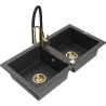 Mexen Mario 2-bowl granite sink with Aster kitchen faucet, black speckled - 6504-76-73450-57-G
