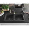 Mexen Mario granite double-bowl sink with kitchen faucet Aster, speckled black - 6504-76-73450-57-B