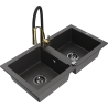 Mexen Mario Granite Double-Bowl Sink with Aster Kitchen Tap, Speckled Black - 6504-76-73450-57-B