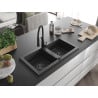 Mexen Mario 2-Bowl Granite Sink with Aster Kitchen Tap, Black Speckled - 6504-76-73450-70-B