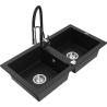 Mexen Mario 2-compartment granite sink with a kitchen mixer tap Aster, Black - 6504-77-73450-07