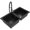 Mexen Mario granite double bowl sink with Aster kitchen faucet, black - 6504-77-73450-07-B