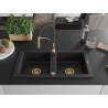 Mexen Mario 2-chamber granite sink with Aster kitchen faucet, black - 6504-77-73450-57-G