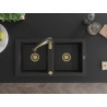 Mexen Mario granite kitchen sink 2-bowl with Aster kitchen faucet, black - 6504-77-73450-57-G