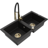 Mexen Mario granite kitchen sink 2-bowl with Aster kitchen faucet, black - 6504-77-73450-57-G