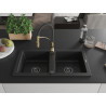 Mexen Mario 2-compartment granite sink with Aster kitchen faucet, black - 6504-77-73450-57-B