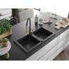 Mexen Mario 2-compartment granite sink with Aster kitchen faucet, black - 6504-77-73450-57-B