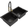 Mexen Mario 2-compartment granite sink with Aster kitchen faucet, black - 6504-77-73450-57-B