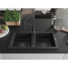 Mexen Mario granite 2-bowl kitchen sink with Aster faucet, black - 6504-77-73450-70-B