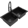 Mexen Mario granite kitchen sink 2-bowl with Aster kitchen faucet, black - 6504-77-73450-70-B