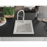 Mexen Vito 1-bowl granite sink with Aster kitchen faucet, white - 6503-20-73450-02