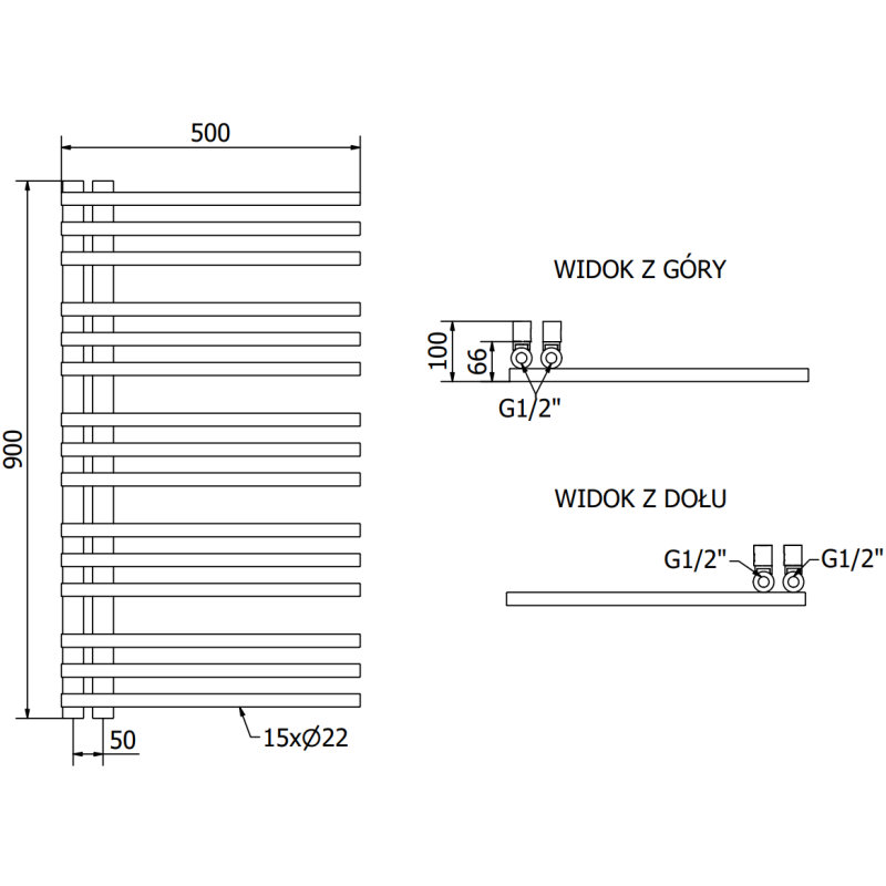 Mexen Neptun decorative bathroom radiator 900 x 500 mm, 369 W, white - W101-0900-500-00-20