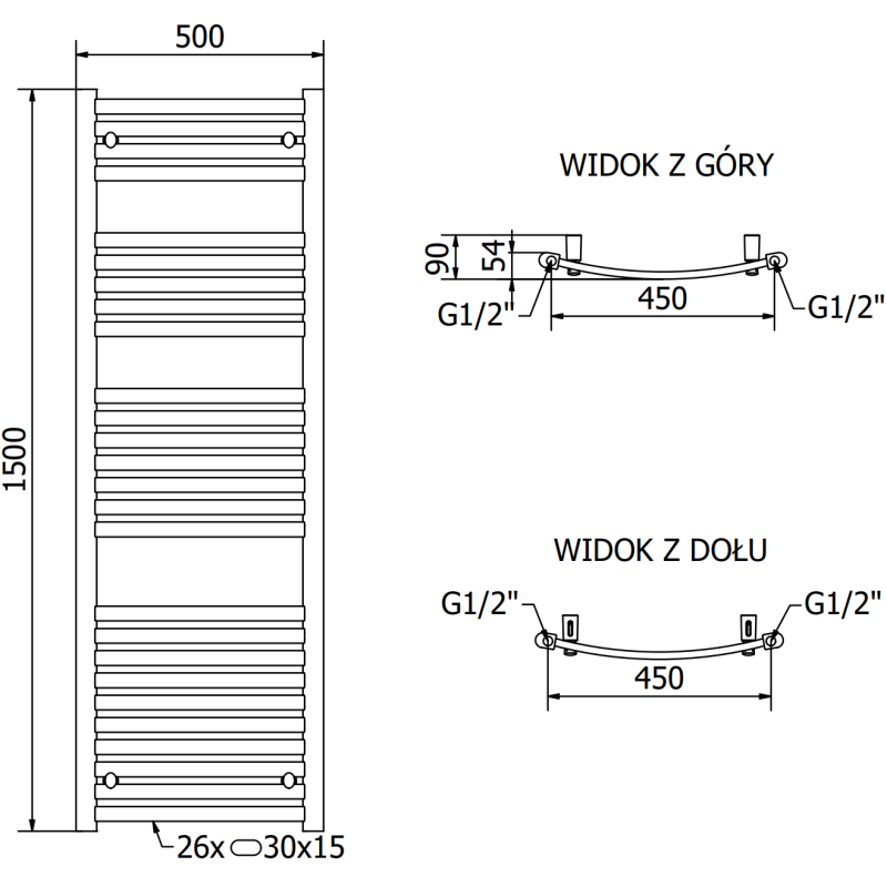 Mexen Helios bathroom radiator 1500 x 500 mm, 676 W, black - W103-1500-500-00-70