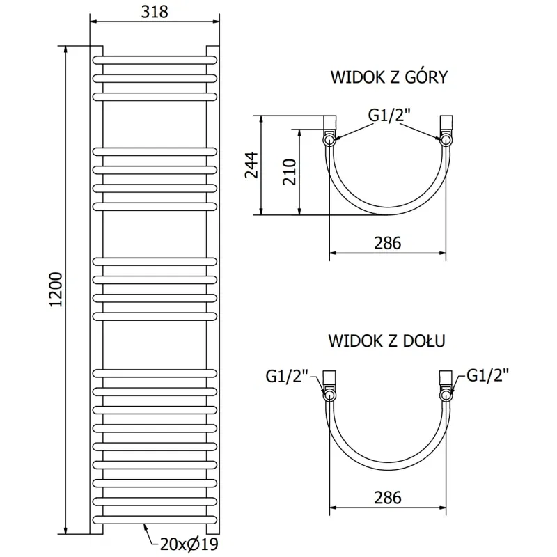 Mexen Eros bathroom radiator 1200 x 318 mm, 421 W, anthracite - W112-1200-318-00-66