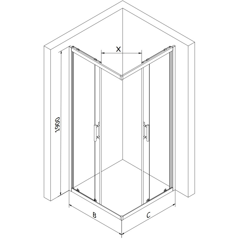 Mexen Rio square shower enclosure 90 x 90 cm, graphite, black + Flat tray, white - 860-090-090-70-40-4010B