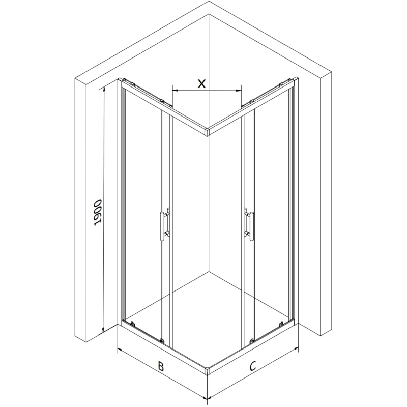 Mexen Rio square shower enclosure 80 x 80 cm, transparent, gold + Flat shower tray, white - 860-080-080-50-00-4010G