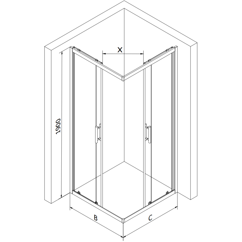 Mexen Rio 90 x 90 cm Square Shower Cabin, Graphite, Chrome + Flat Tray, Black - 860-090-090-01-40-4070