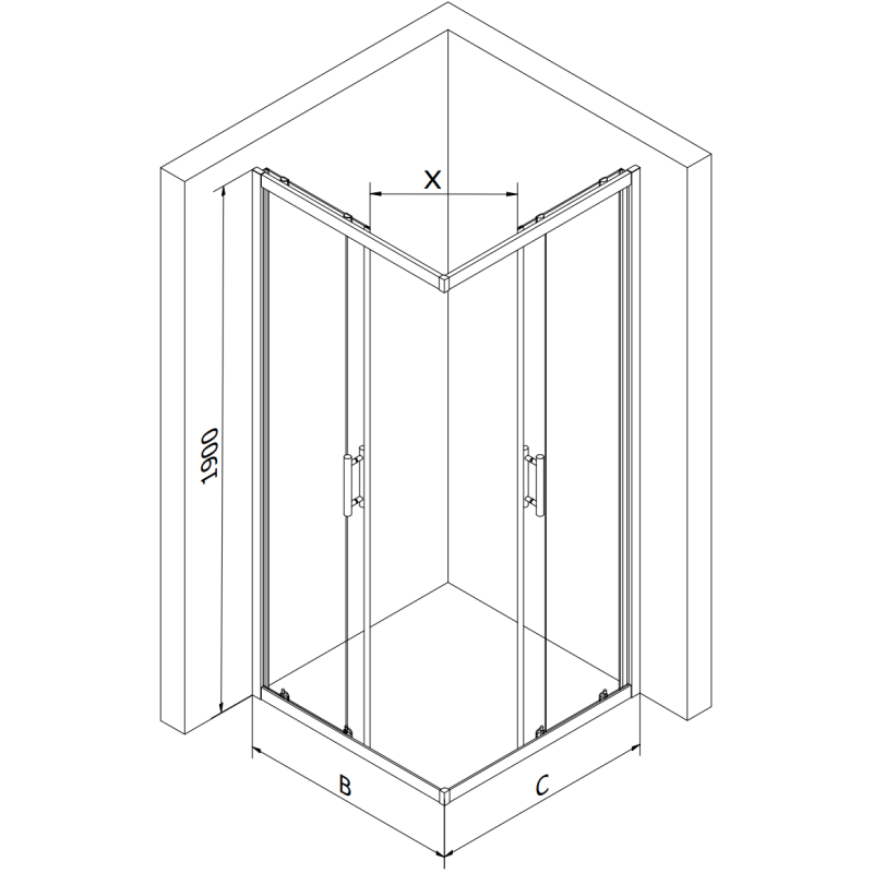 Mexen Rio square shower cabin 70 x 70 cm, frosted, chrome - 860-070-070-01-30