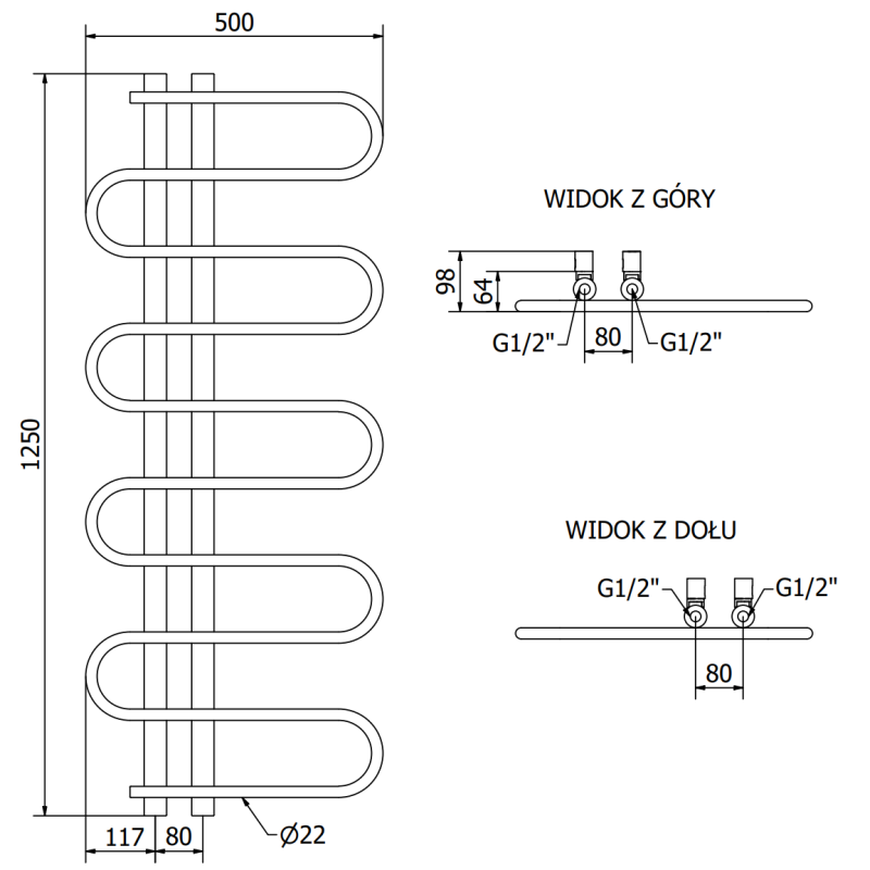 Mexen Kiso decorative bathroom radiator 1250 x 500 mm, 256 W, black - W114-1250-500-00-70