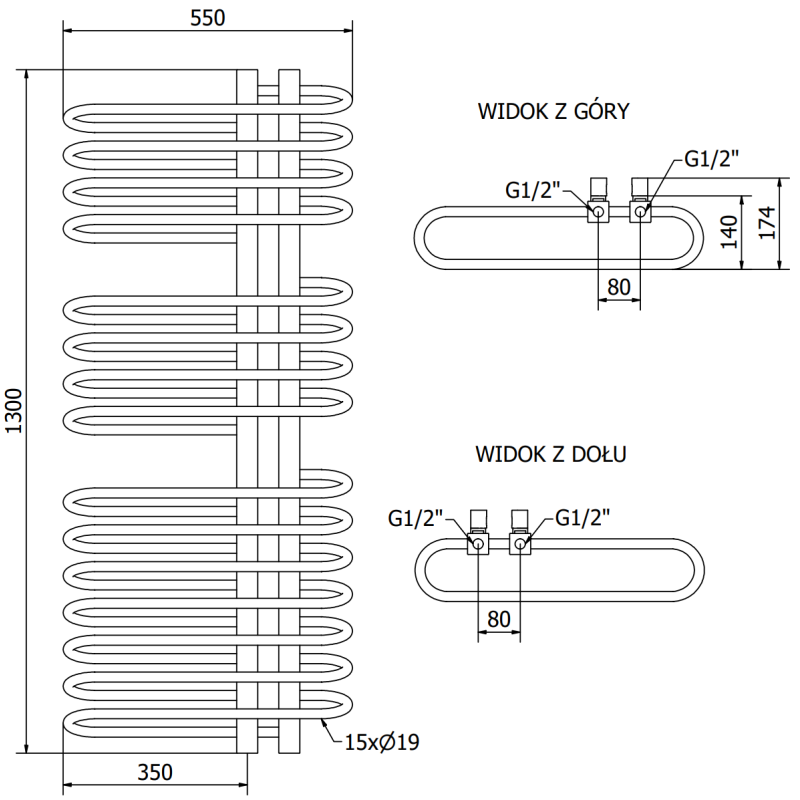 Mexen Ops bathroom radiator 1300 x 550 mm, 694 W, white - W122-1300-550-00-20