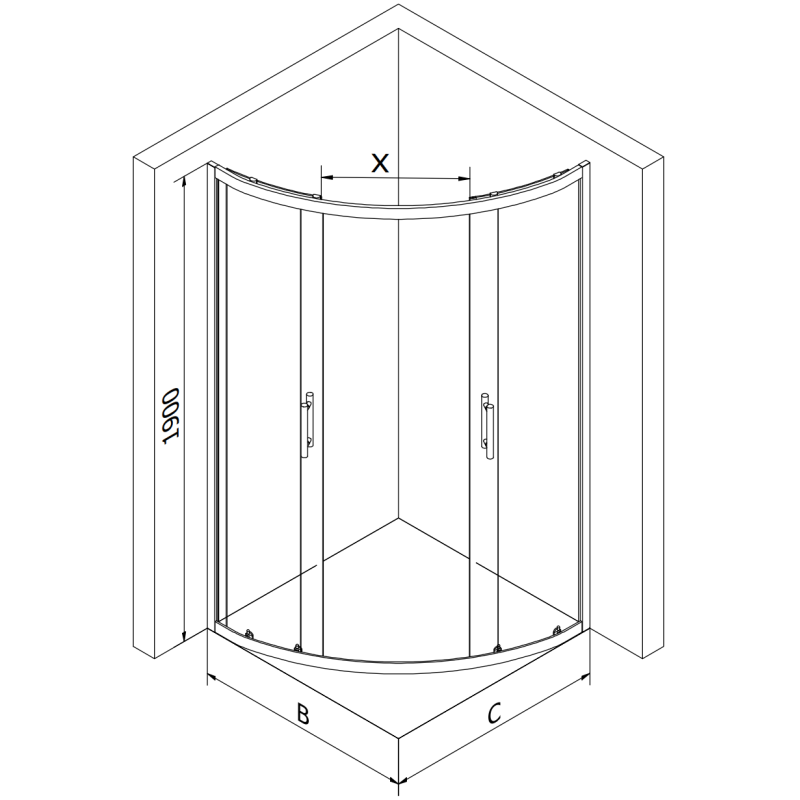 Mexen Rio semi-circular shower cabin 70 x 70 cm, graphite, black + tray, white - 863-070-070-70-40-4710
